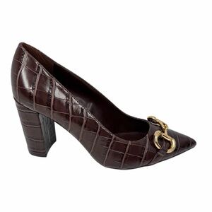 Marc Fisher Women's Gruff Bit Bit High Block Heel Pumps Dark Brown Croco Size 8M